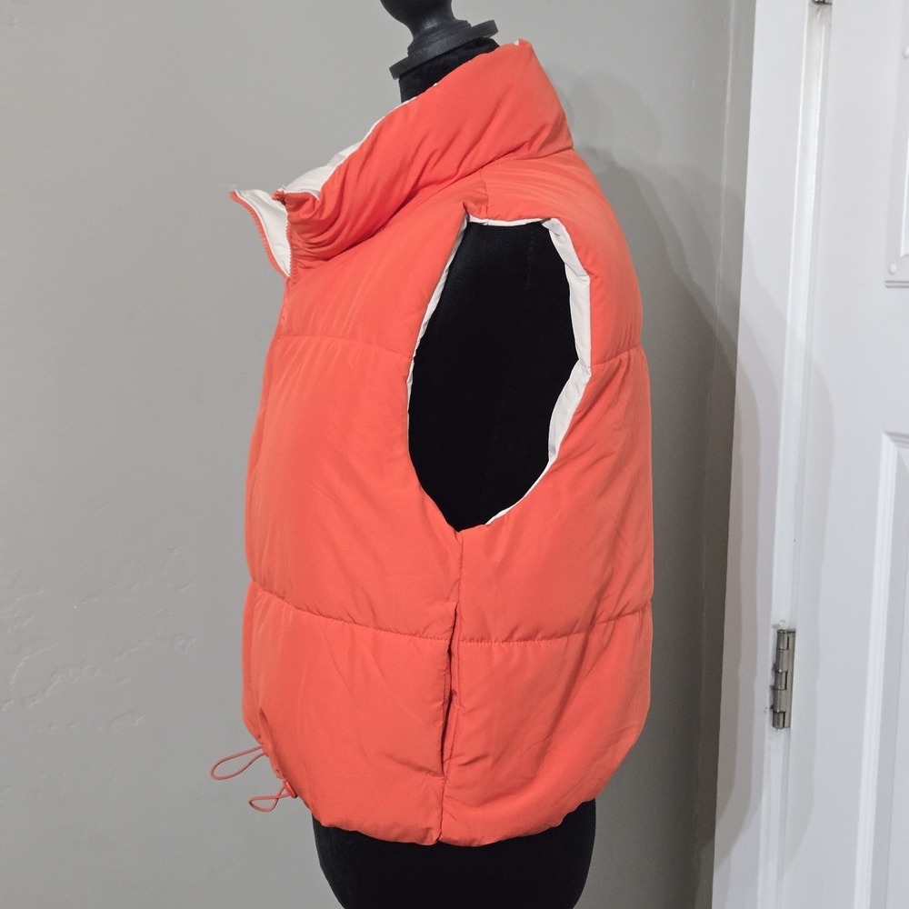 Love Tree Cropped Reversible Puffer Vest Sz L Beige Orange Full Zip Pockets‎ - Picture 5 of 12